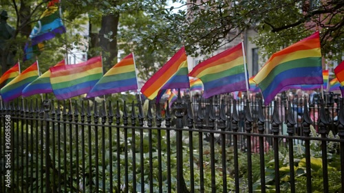LGBTQ rainbow gay pride flags, Greenwich Village New York City, 2019 WorldPride 
 photo