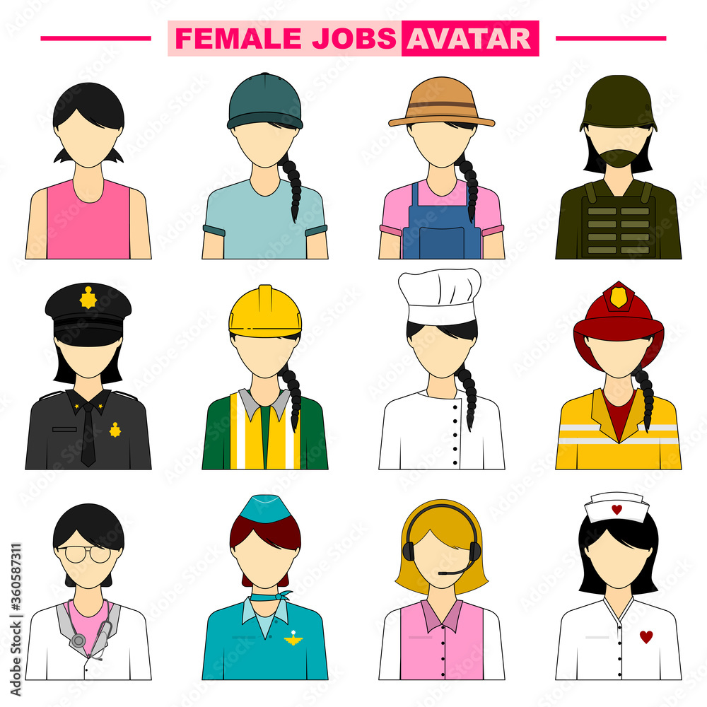 Set Object of Female Jobs Avatar vector Illustration Set Object of Female Jobs Avatar vector Illustration