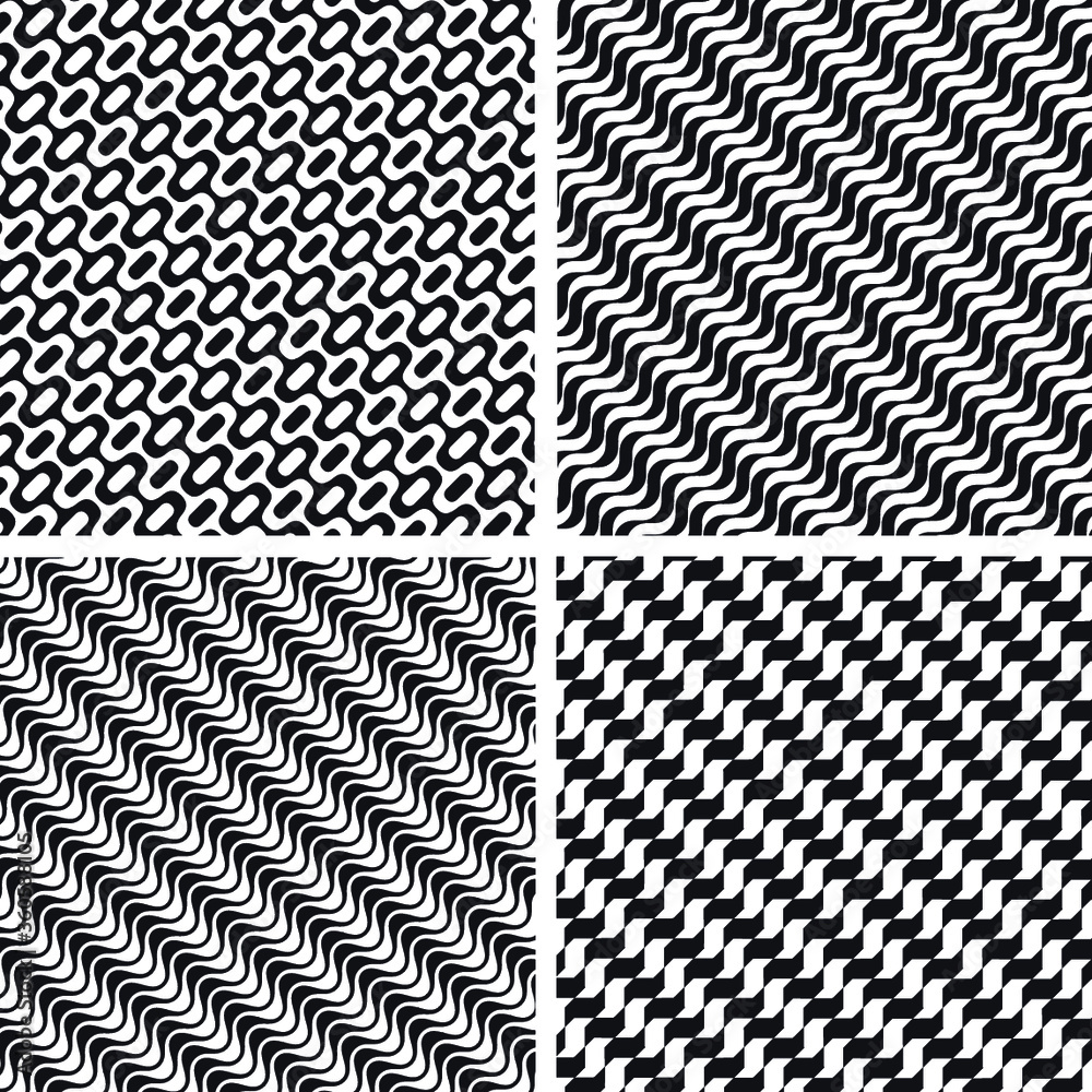 Brazilian black and white street wave pattern of Copacabana beach, Rio de Janeiro and Sao Paulo City, in geometric ornament style, typical for Brazil Brazilian black and white street wave pattern of Copacabana beach, Rio de Janeiro and Sao Paulo City, in geometric ornament style, typical for Brazil