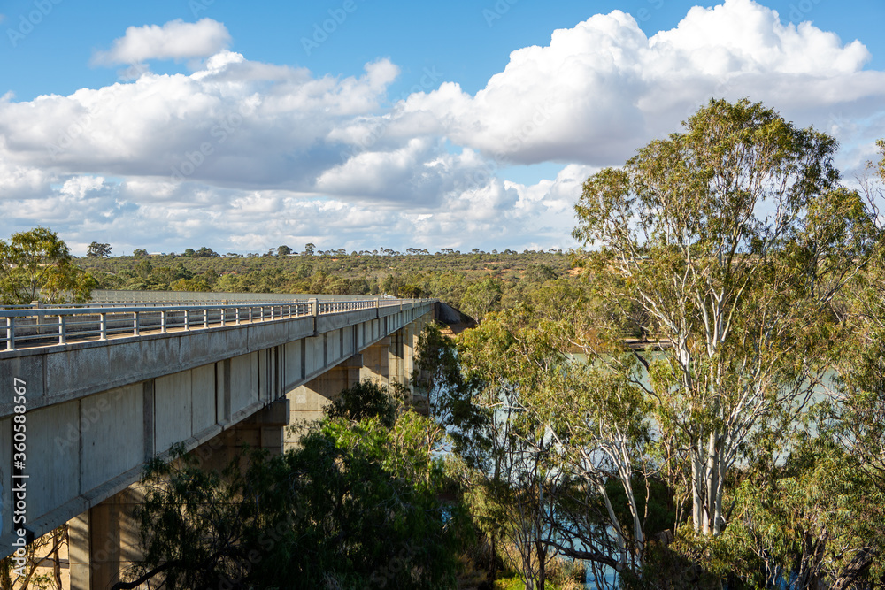 The historic old Blanchetown bridge crossing over the beautiful River Murray at Blanchetown in the riverland South Australia on the 20th June 2020