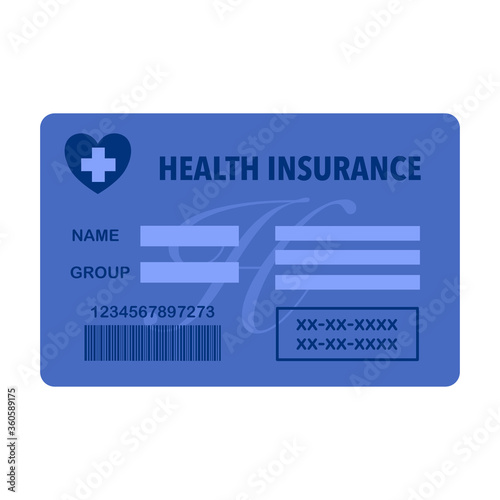 Health insurance card concept vector illustration on white background. Medical insurance card in dark blue color flat design.