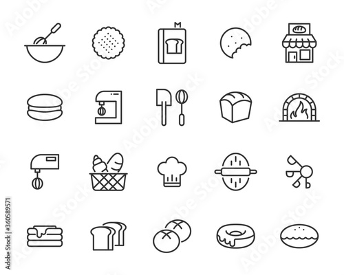 set bakery icons, bread, pie, pastrry, flour