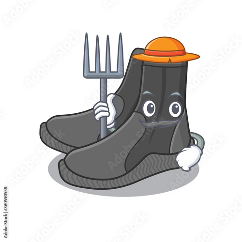 Farmer dive booties mascot design working with a hat