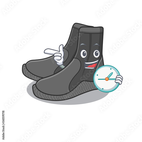 A picture of cheery dive booties holding a clock