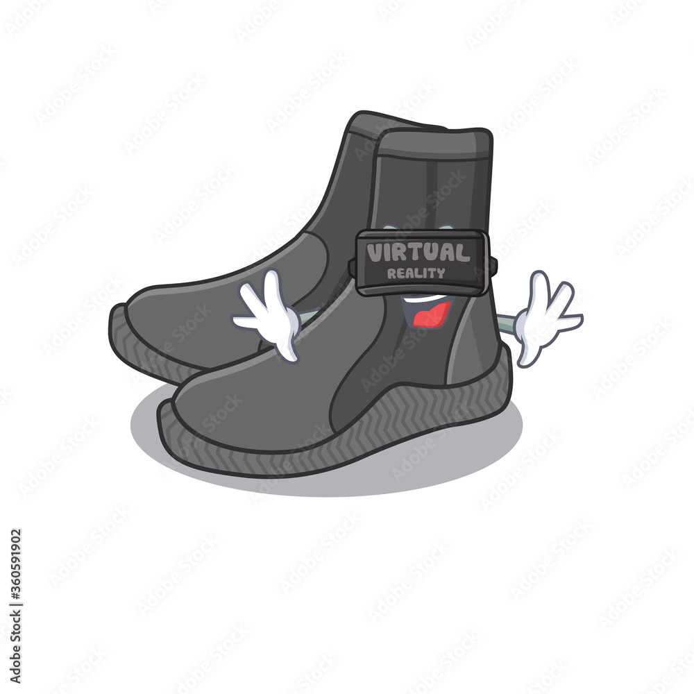 Dive booties cartoon image play a game with Virtual Reality headset Dive booties cartoon image play a game with Virtual Reality headset