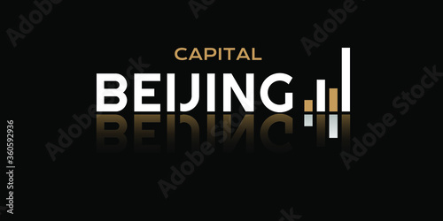 Custom Handmade Beijing City Finance Vector Logo for marketing, tourism, travel, and events promotion in white and gold font on black background. photo