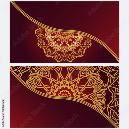 Vintage cards with Floral mandala pattern. Vector template. The front and rear side.