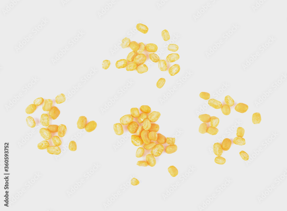Yellow bean chickpeas fried baked salt and seasoning crispy for nack / Giant corn isolated on white background Yellow bean chickpeas fried baked salt and seasoning crispy for nack / Giant corn isolated on white background