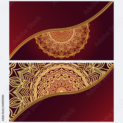 Vintage cards with Floral mandala pattern. Vector template. The front and rear side.