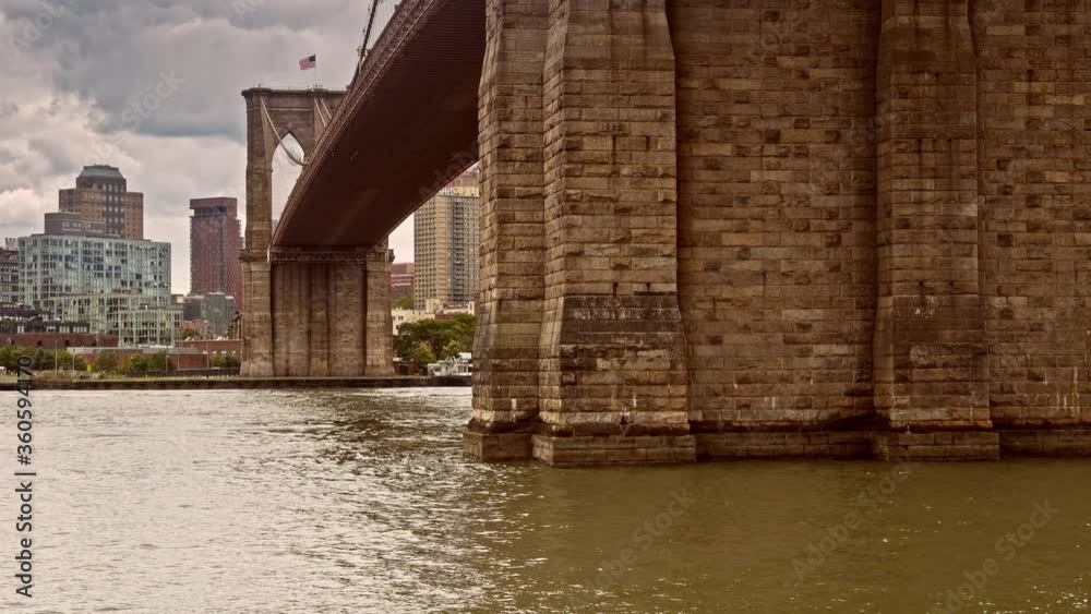 Brooklyn Bridge close up dolly motion view, New York City landmark architecture
Brooklyn Bridge close up dolly motion view, New York City landmark architecture