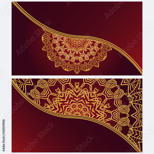 Vintage cards with Floral mandala pattern. Vector template. The front and rear side.