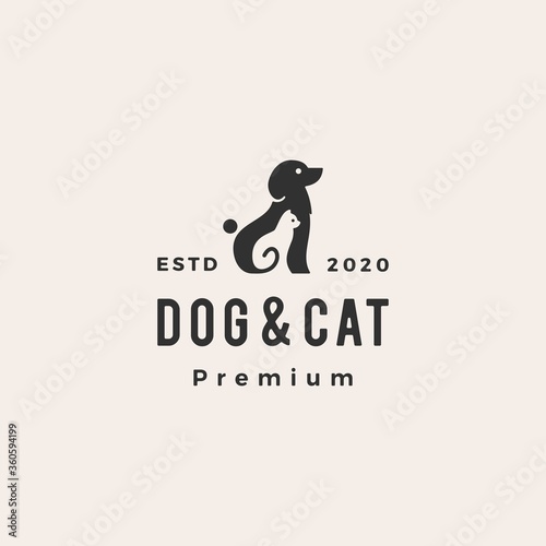 dog cat pet hipster vintage logo vector icon illustration