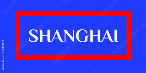Photography Elegant Shanghai City Vector Logo for marketing, tourism, travel, and events promotion in white font on blue background with red bold frame