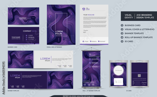 Colorful purple stationery mock up and visual brand identity set.