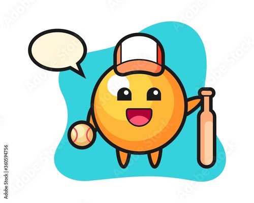 Ping pong ball cartoon as a baseball player