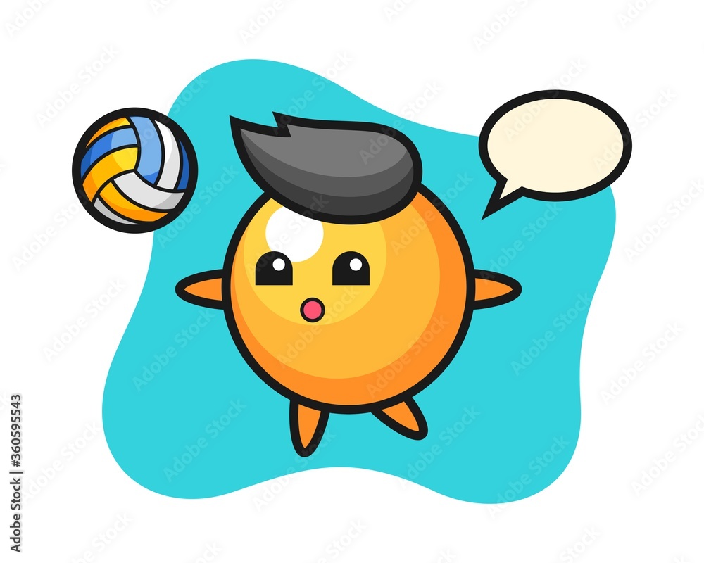Ping pong ball cartoon is playing volleyball