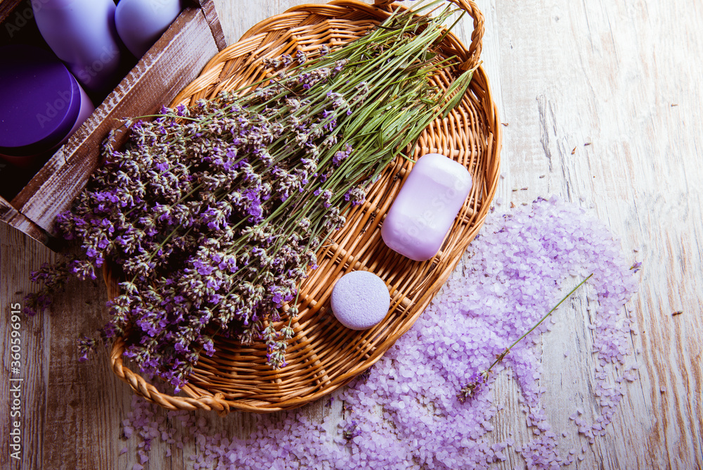natural cosmetics for body and bath made of lavender, Spa accessories