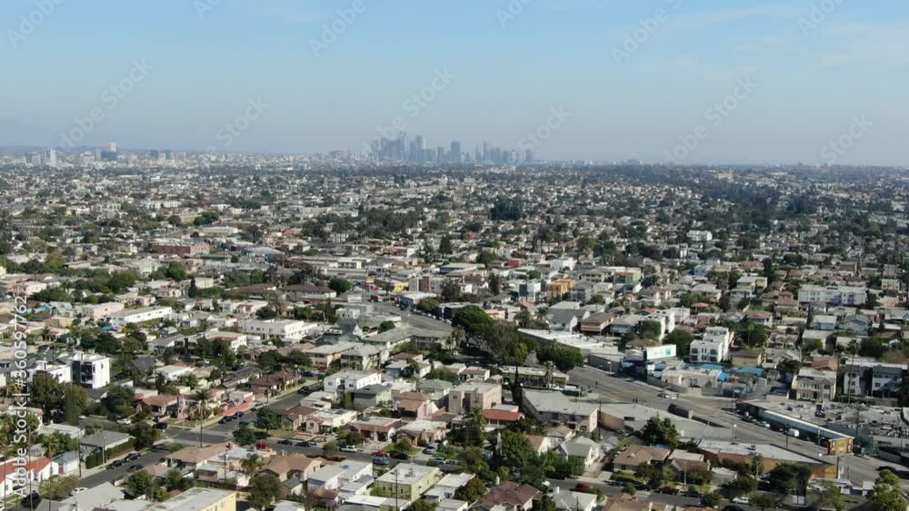 Los Angeles Mid City Towards Downtown Aerial Shot Back Los Angeles Mid City Towards Downtown Aerial Shot Back