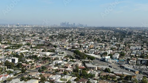 Los Angeles Mid City Towards Downtown Aerial Shot Back