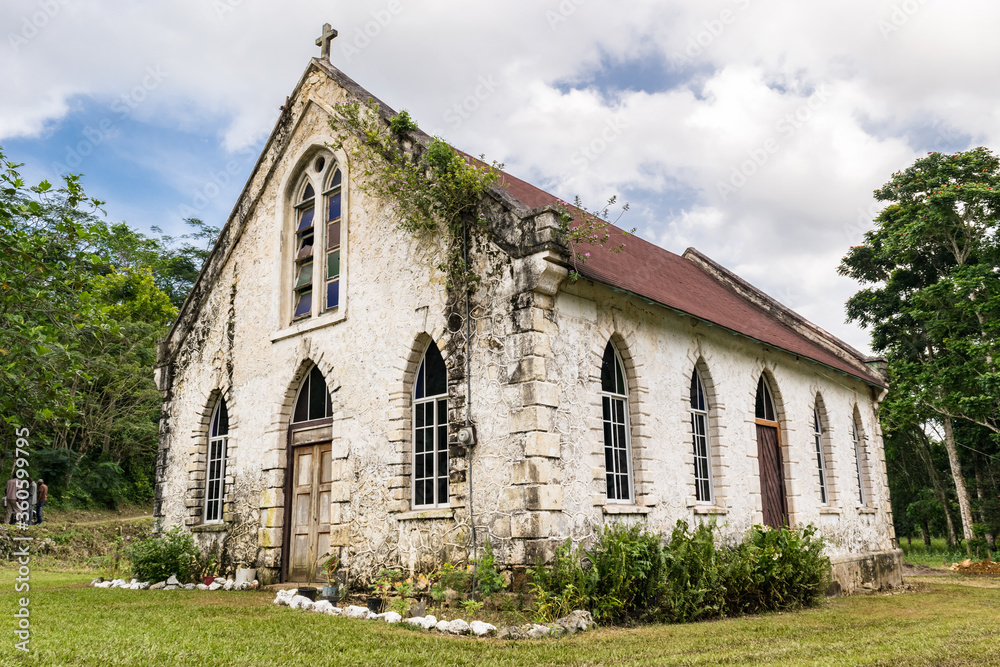 Naklejka premium Saint Mary, Jamaica. Jamaican church. Vintage/ centuries old Saint Andrew's Anglican Church in Labyrinth
