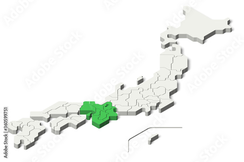 日本地図3D 地方別/近畿 Rounded (Set 5)