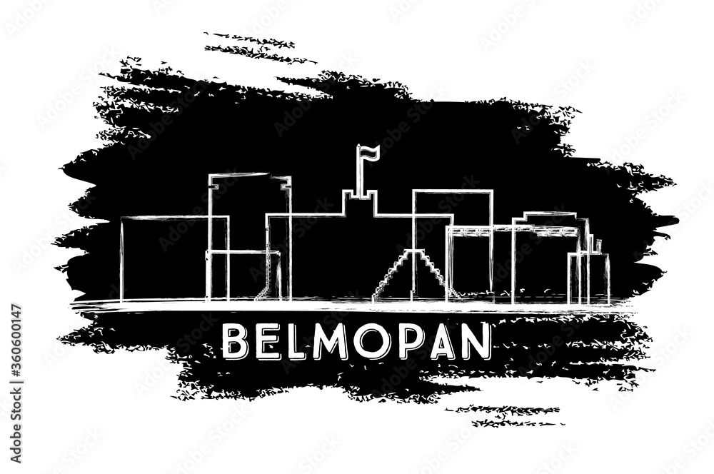 Belmopan Belize City Skyline Silhouette. Hand Drawn Sketch.