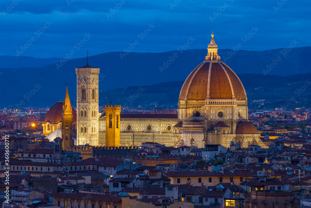Old Cathedral of Santa Maria del Fiore close up on a September evening. Florence, Italy