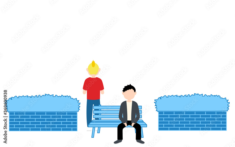 ベンチに座る男性と ベンチの後ろに立つ男性のイラスト Stock Vector Adobe Stock