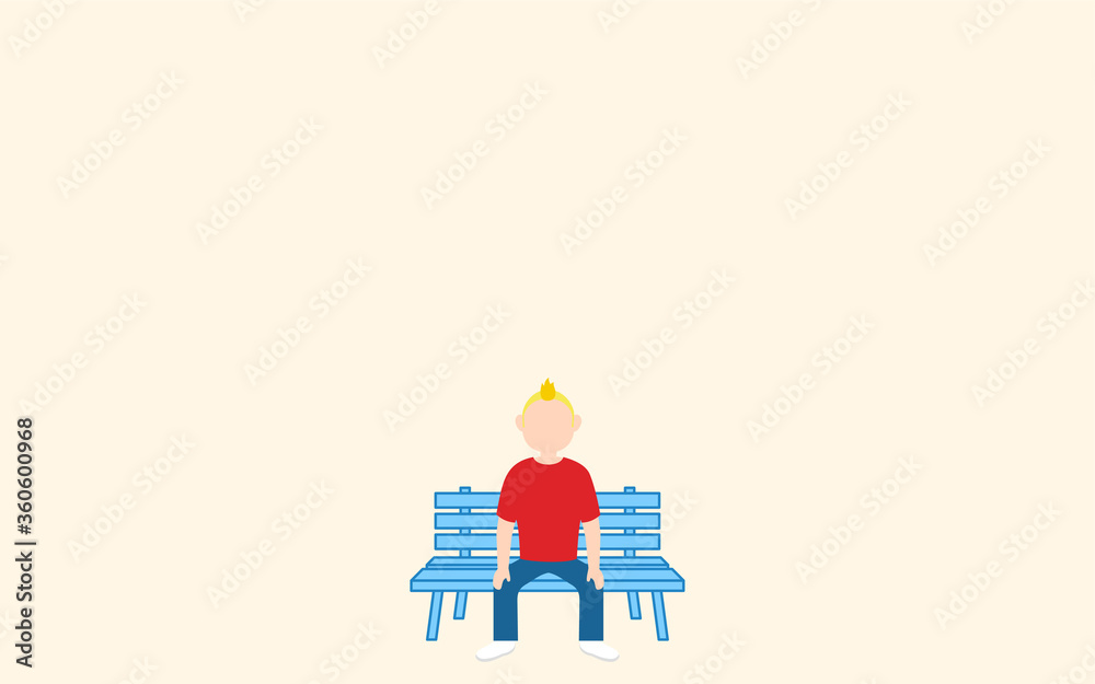 二人掛けのベンチに一人で座っている男性のイラスト 二人掛けのベンチに一人で座っている男性のイラスト