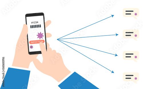 ウイルス感染をスマホアプリでお知らせするイメージイラスト
