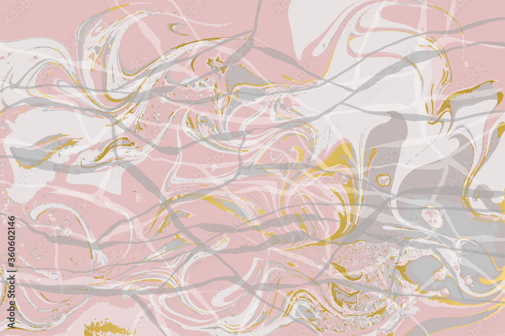 Pink and gold agate ripplle pattern. Light marble background.