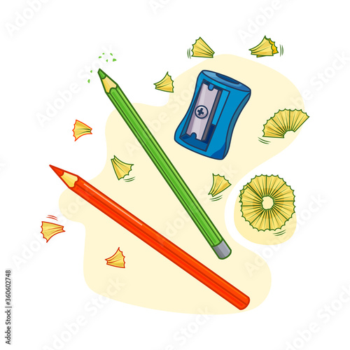 Vector illustration with sharpener and pencils. Objects are isolated.