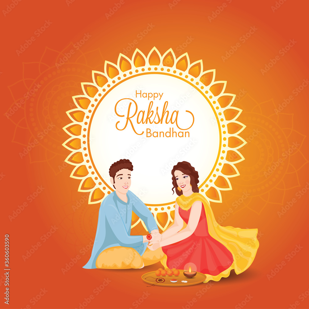 Φωτογραφία Beautiful Young Girl Tying Rakhi on Her Brother Wrist with Worship Plate on the Occasion of Happy Raksha Bandhan