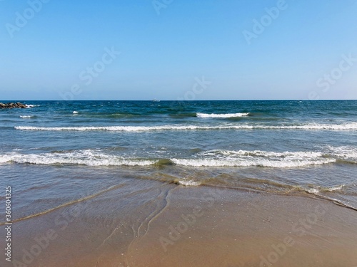 Sea waves on the shoreline of the beach in Ennore  Tamil nadu