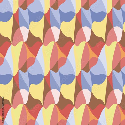 Vector seamless abstract multicolored pattern in 60s style yellow-blue-peach colors