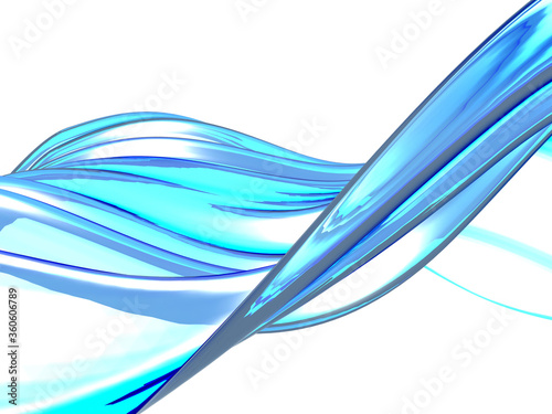 Blue water wave on white background. Clean crystal liquid. 3d render