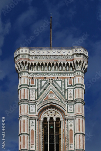 Giotto bell tower in the Santa Maria in Fiore cathedral, Florence, Italy, upper part of the cusp