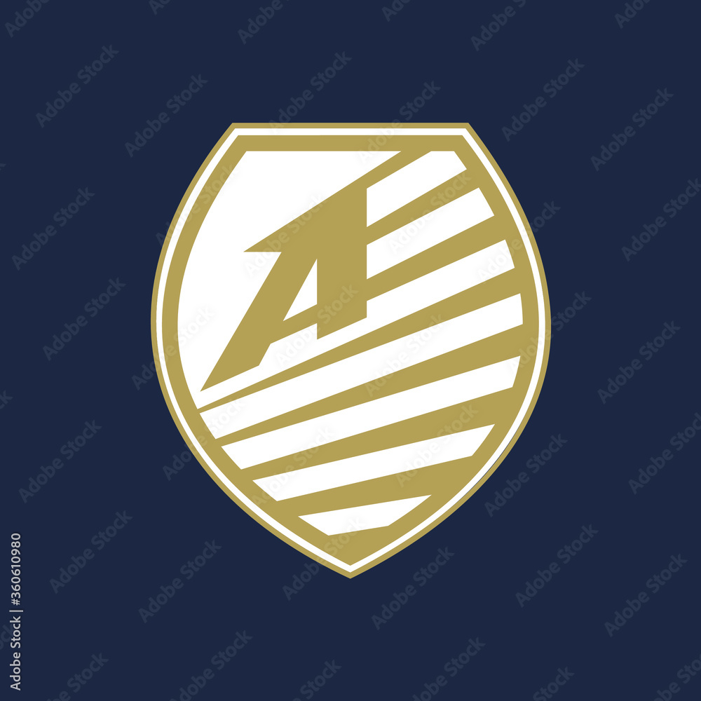Modern shield monogram A, badge vector graphic emblem logo design Modern shield monogram A, badge vector graphic emblem logo design