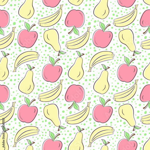 seamless pattern with fruits (apple, pear, banana) 