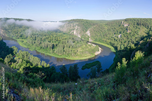 Ural landscape. Panoramic view of Belaya river. Bashkiria national park, Bashkortostan, Russia. © Kirill