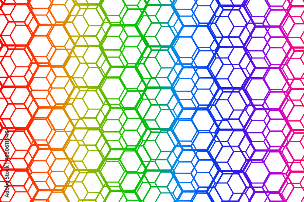 Fototapeta premium Rainbow gradient background, interesting hexagonal shapes pattern vector design.