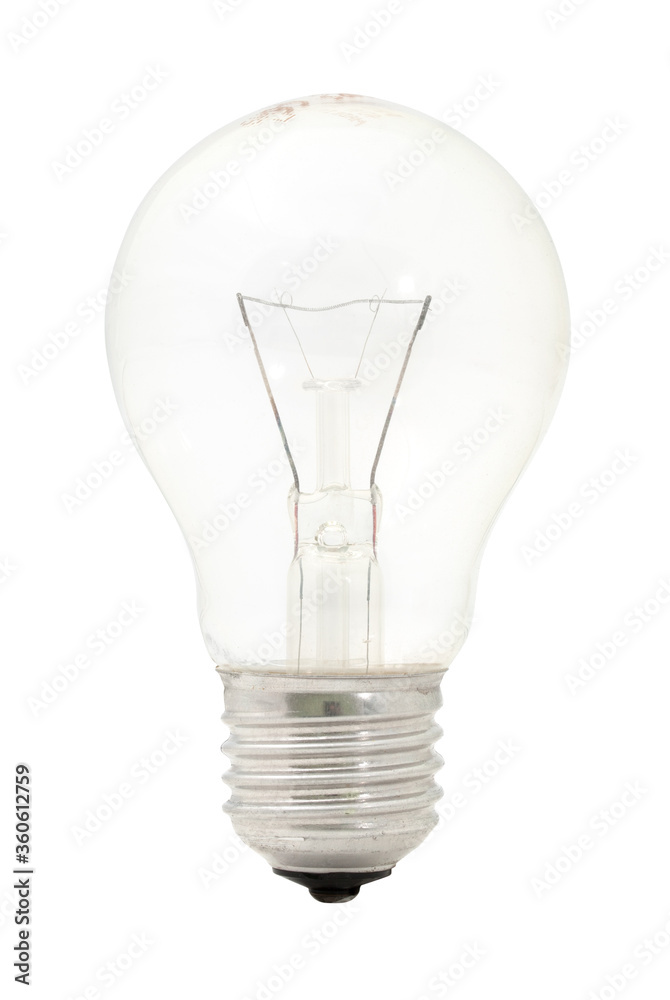 Typical tungsten light bulb in off-state, isolated on white background with clipping path. Incandescent light bulb on white backdrop with vector path. Typical tungsten light bulb in off-state, isolated on white background with clipping path. Incandescent light bulb on white backdrop with vector path.
