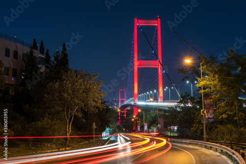 Istanbul Bosphorus Bridge at sunset in Istanbul, Turkey.