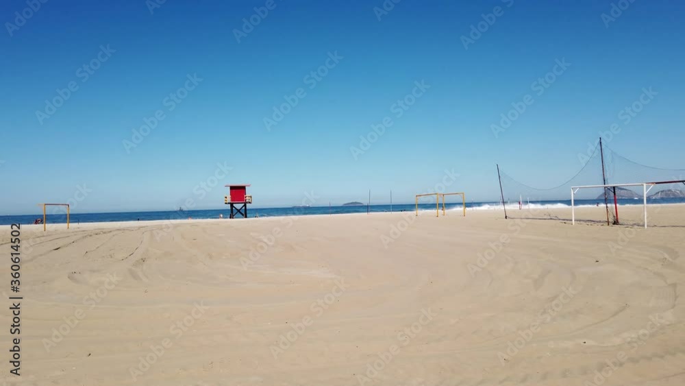 Empty copacabana beach during the coronavirus pandemic in Rio de Janeiro, Brazil Empty copacabana beach during the coronavirus pandemic in Rio de Janeiro, Brazil