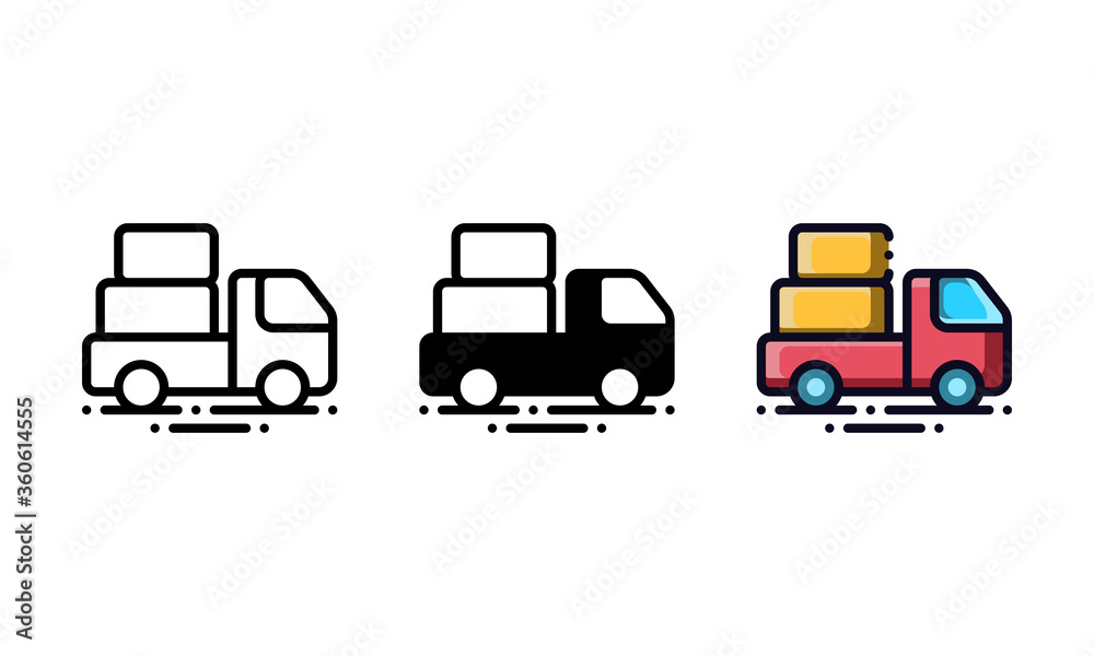 Delivery truck icon. With outline, glyph, and filled outline style