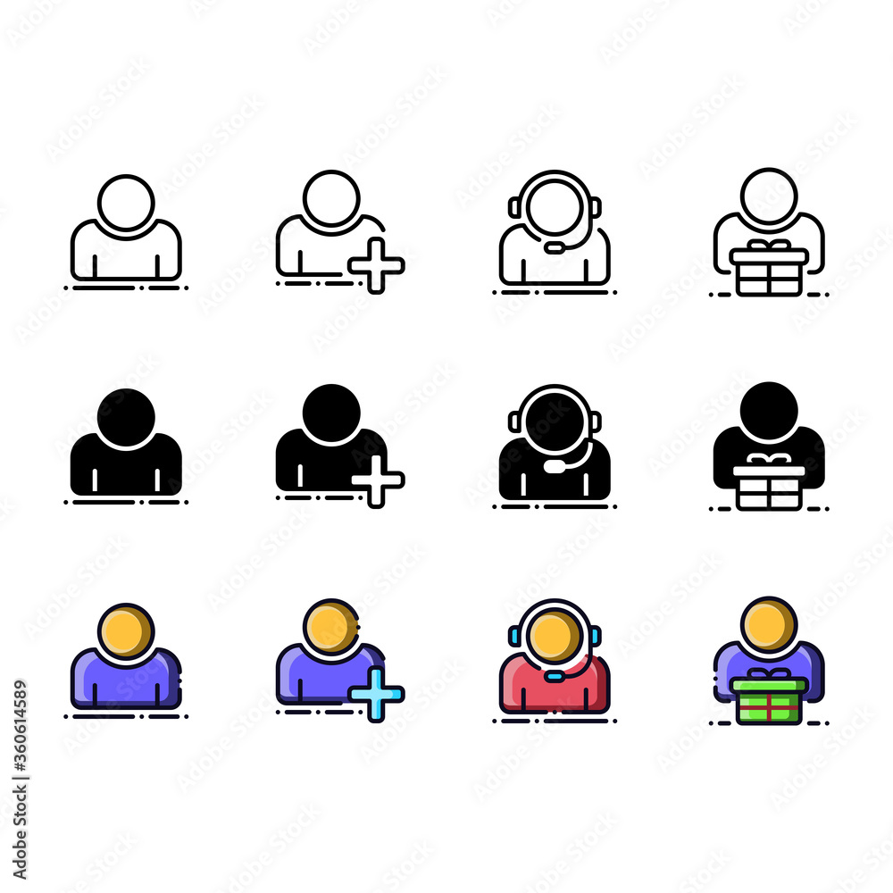 User avatar icon. With outline, glyph, and filled outline style User avatar icon. With outline, glyph, and filled outline style