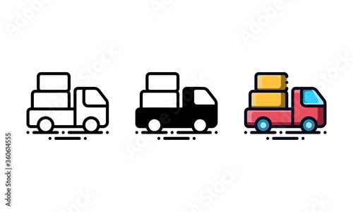 Delivery truck icon. With outline, glyph, and filled outline style