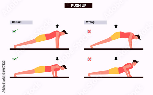 how to do push ups, vector flat illustration design