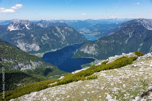 View of the lake Hallstatter See from the mountain Krippenstein. Salzkammergut. Austria