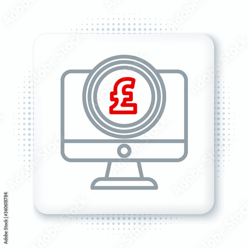 Line Computer monitor with pound sterling symbol icon isolated on white background. Online shopping concept. Earnings in the Internet. Colorful outline concept. Vector.